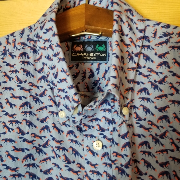 Charleston Threads Cotton All Over Fox Print Preppy Button Down LS Shirt - Picture 2 of 11